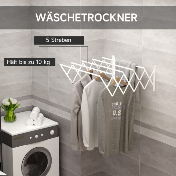 Seinään kiinnitettävä kuivausteline 63,5 x 60 x 20 cm valkoinen